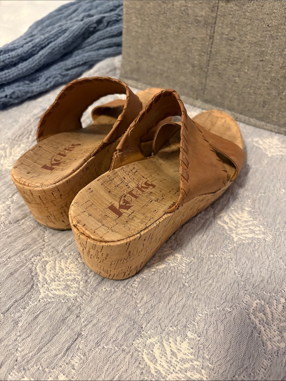 Women's Tan Leather Cork Wedge Slide Sandals - Picture 4 of 4